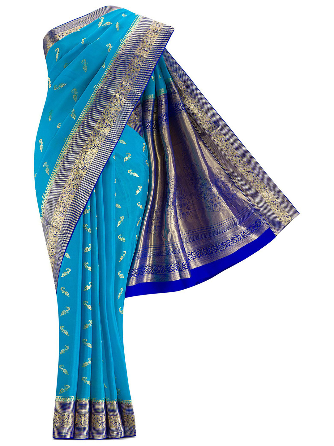 

Nalli Silk Sarees Blue & Gold-Toned Ethnic Motifs Woven Design Zari Pure Cotton Saree