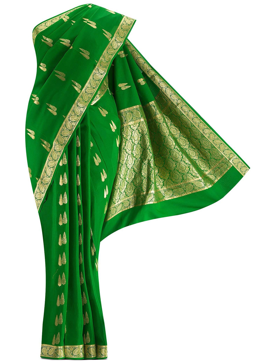 

Nalli Silk Sarees Green & Gold-Toned Mysore Silk Pure Crepe Saree