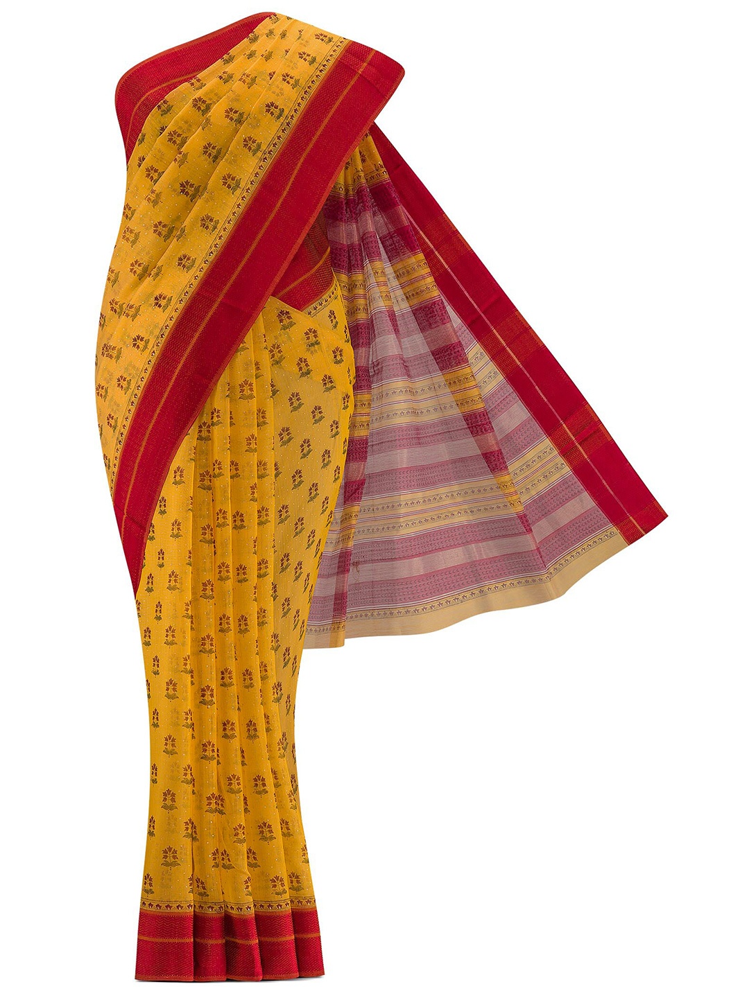 

Nalli Next Mustard & Red Floral Silk Cotton Saree