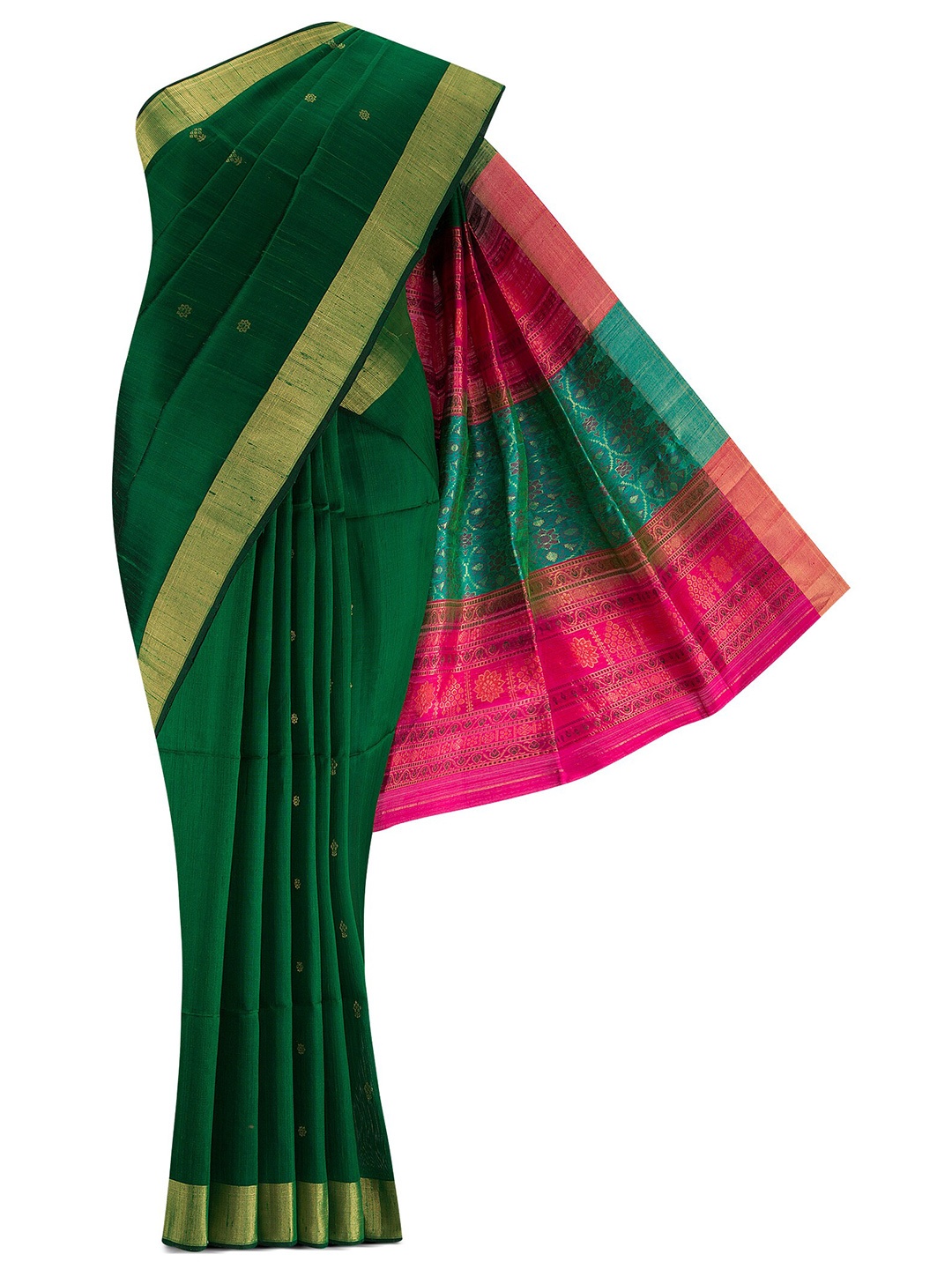 

Nalli Silk Sarees Green & Gold-Toned Woven Design Zari Silk Blend Saree