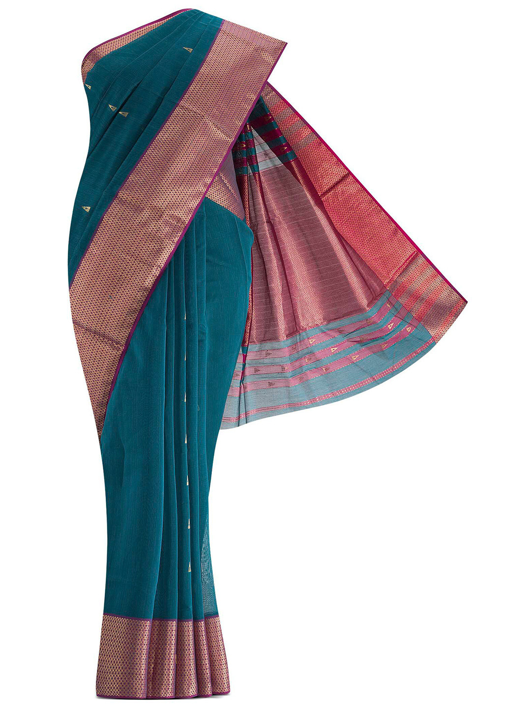 

Nalli Next Blue & Magenta Woven Design Silk Cotton Saree