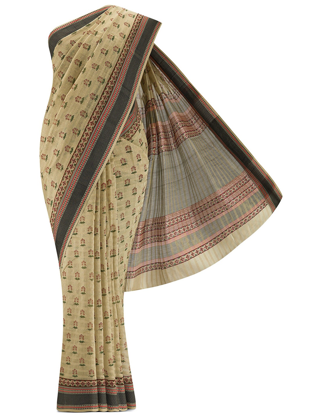 

Nalli Next Beige & Black Floral Silk Cotton Saree