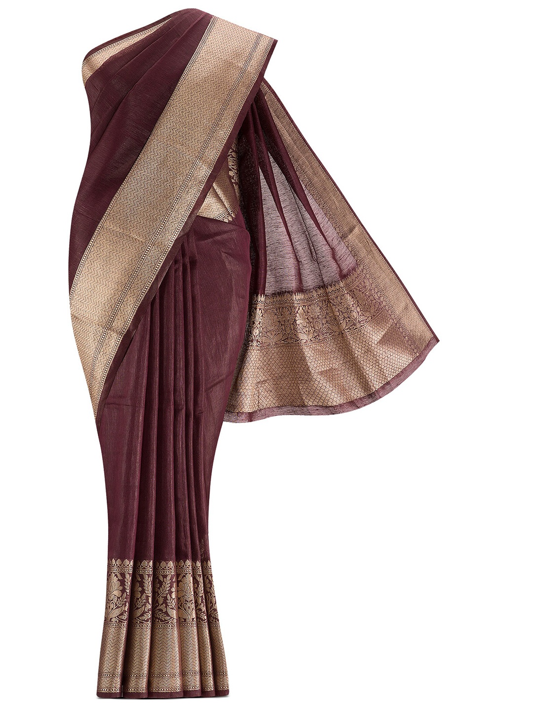 

Nalli Next Women Brown & Gold-Toned Woven Design Pure Linen Saree
