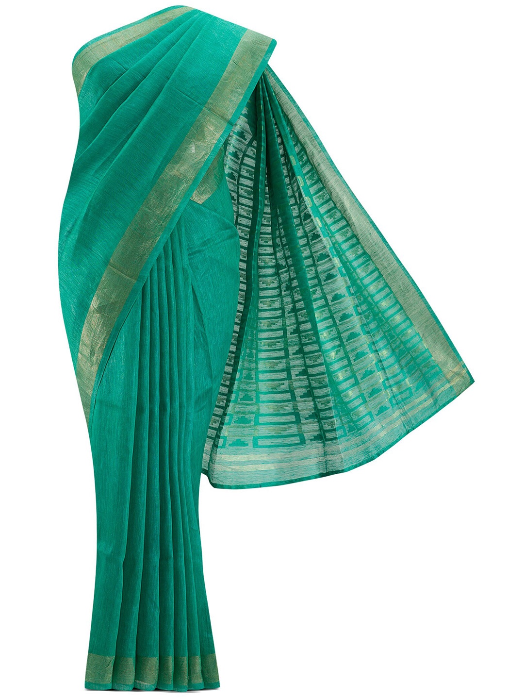 

Nalli Next Green & Gold-Toned Woven Design Linen Blend Saree