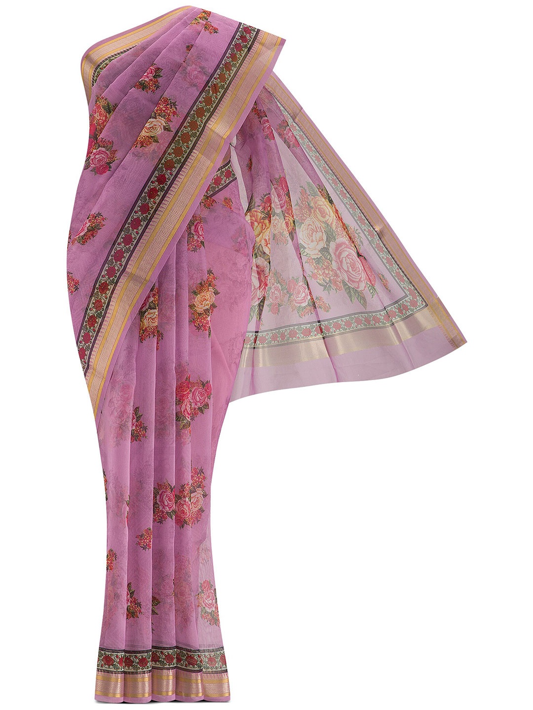 

Nalli Next Women Pink & Beige Floral Organza Saree