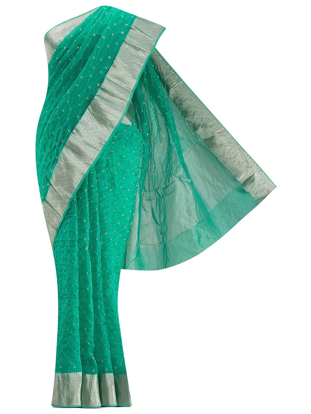 

Nalli Next Green & Silver-Toned Floral Zari Organza Saree