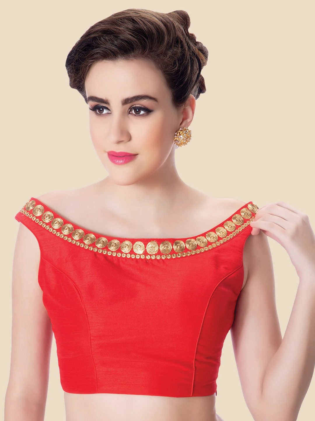 

Neckbook Women Red & Golden Embroidered Dupion Silk Saree Blouse