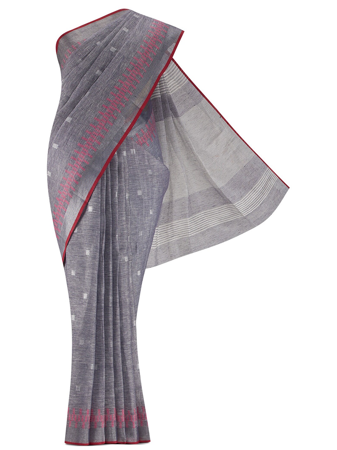 

Nalli Next Grey & Red Woven Design Linen Cotton Blend Saree
