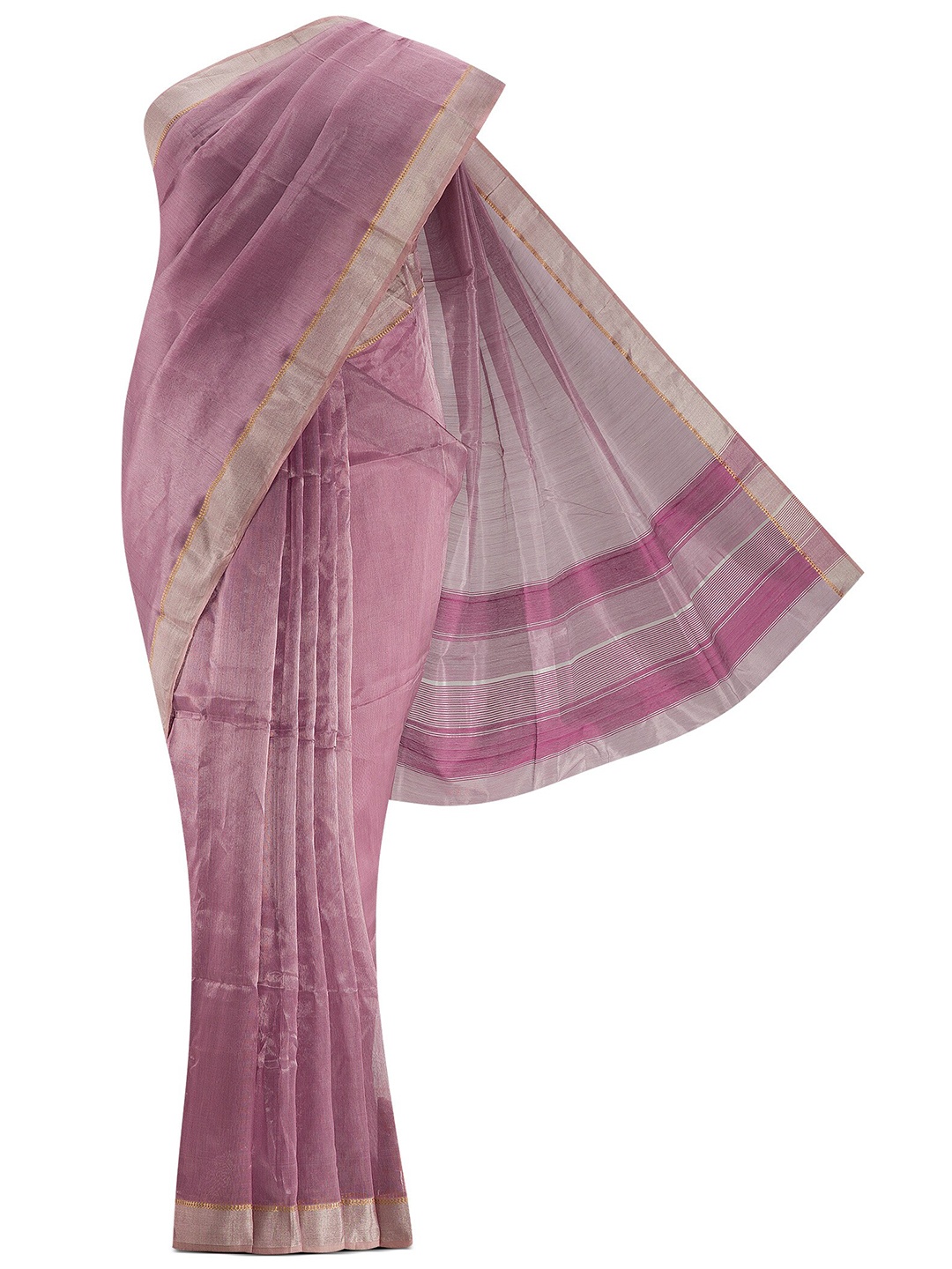 

Nalli Next Pink & Gold-Toned Striped Zari Silk Cotton Saree
