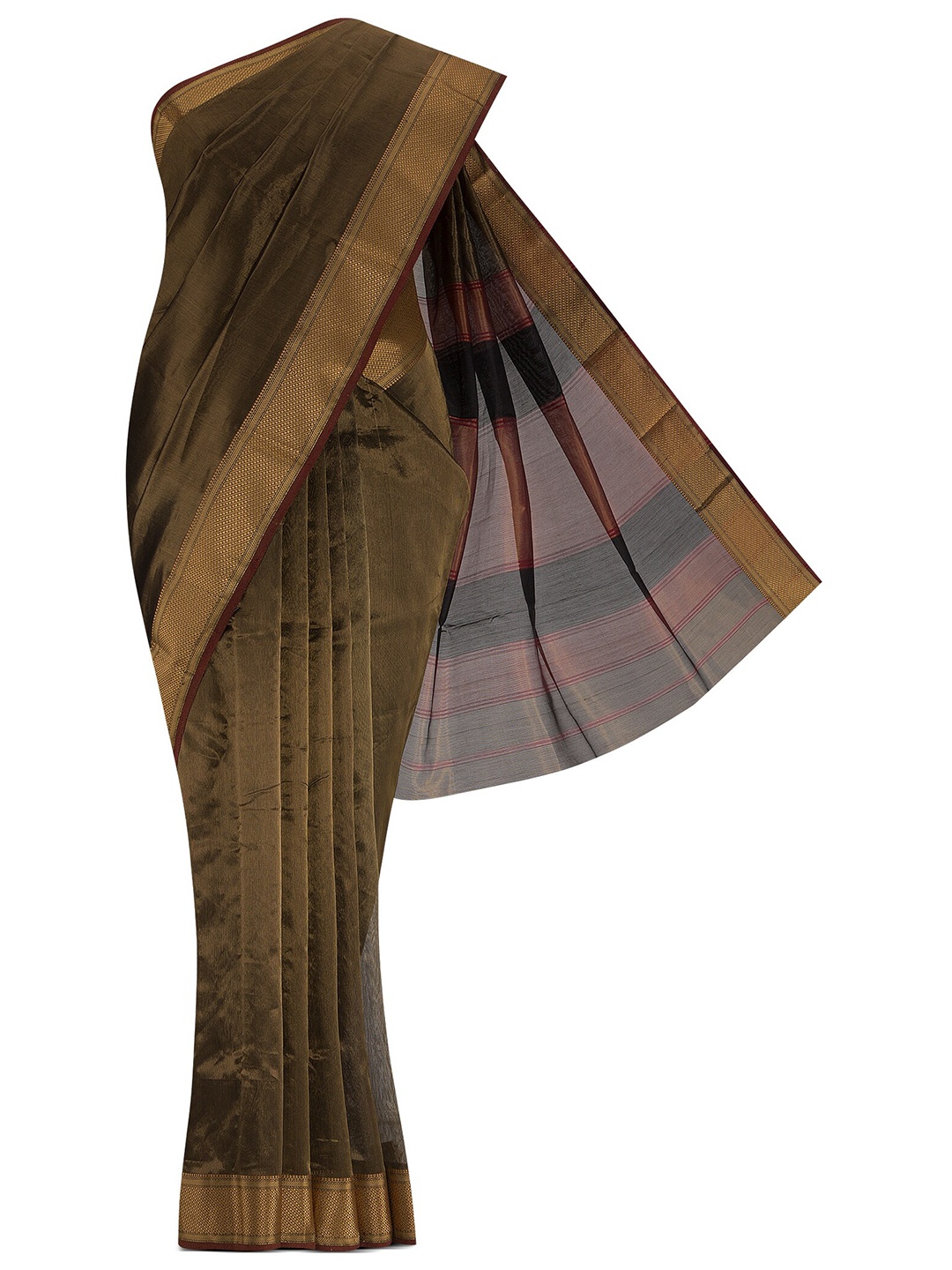 

Nalli Next Black & Gold-Toned Striped Zari Silk Cotton Saree