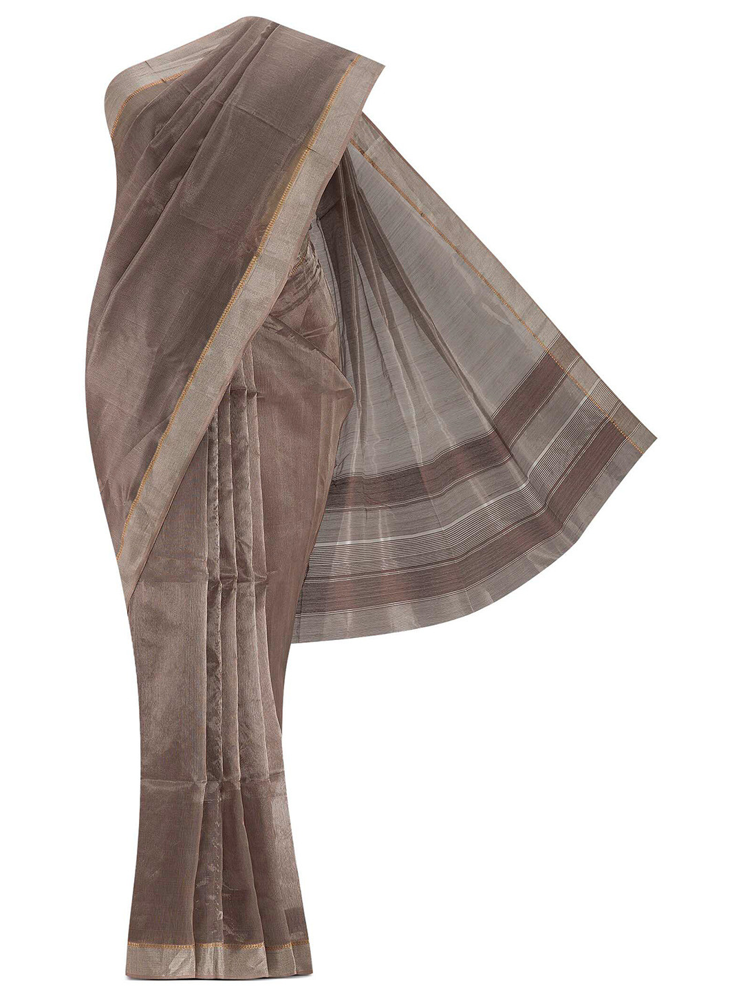 

Nalli Next Brown & Silver-Toned Zari Silk Cotton Saree