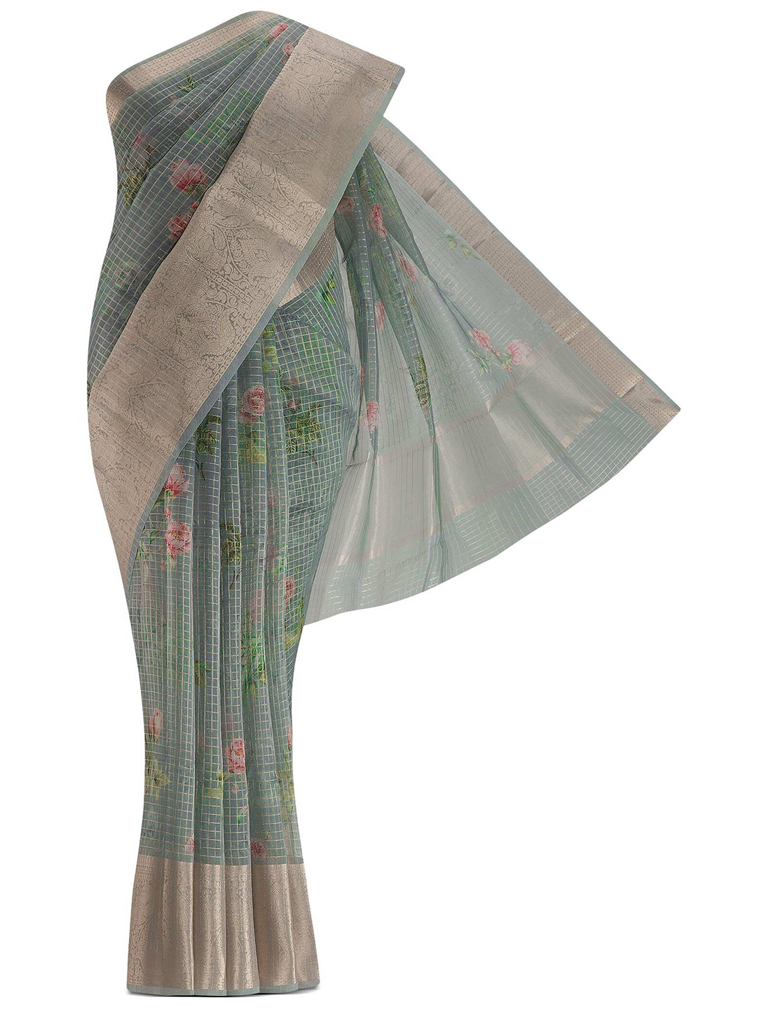 

Nalli Next Pink & Silver-Toned Embellished Zari Pure Cotton Saree, Green