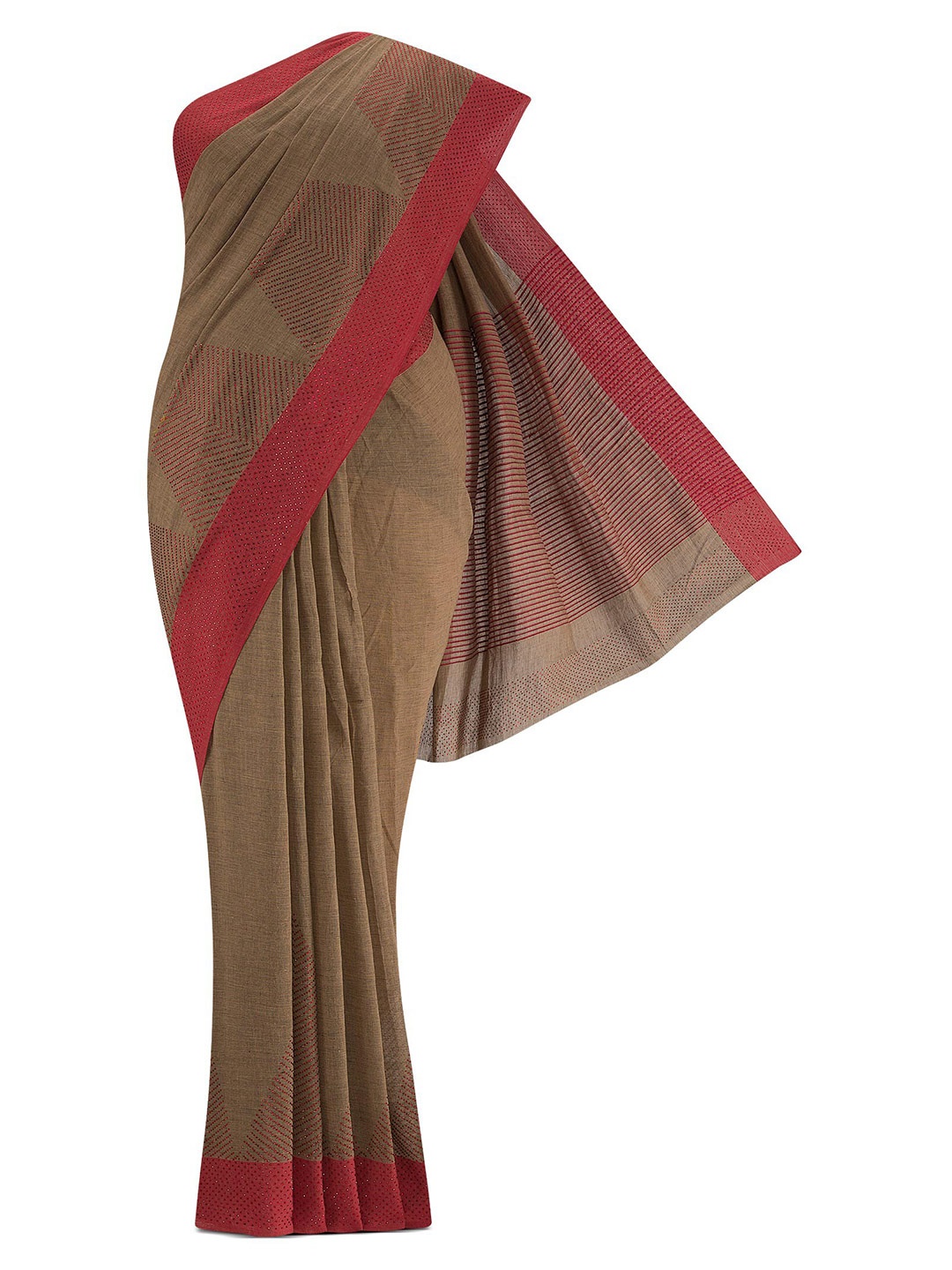 

Nalli Next Pink & Gold-Toned Woven Design Zari Pure Cotton Saree, Beige