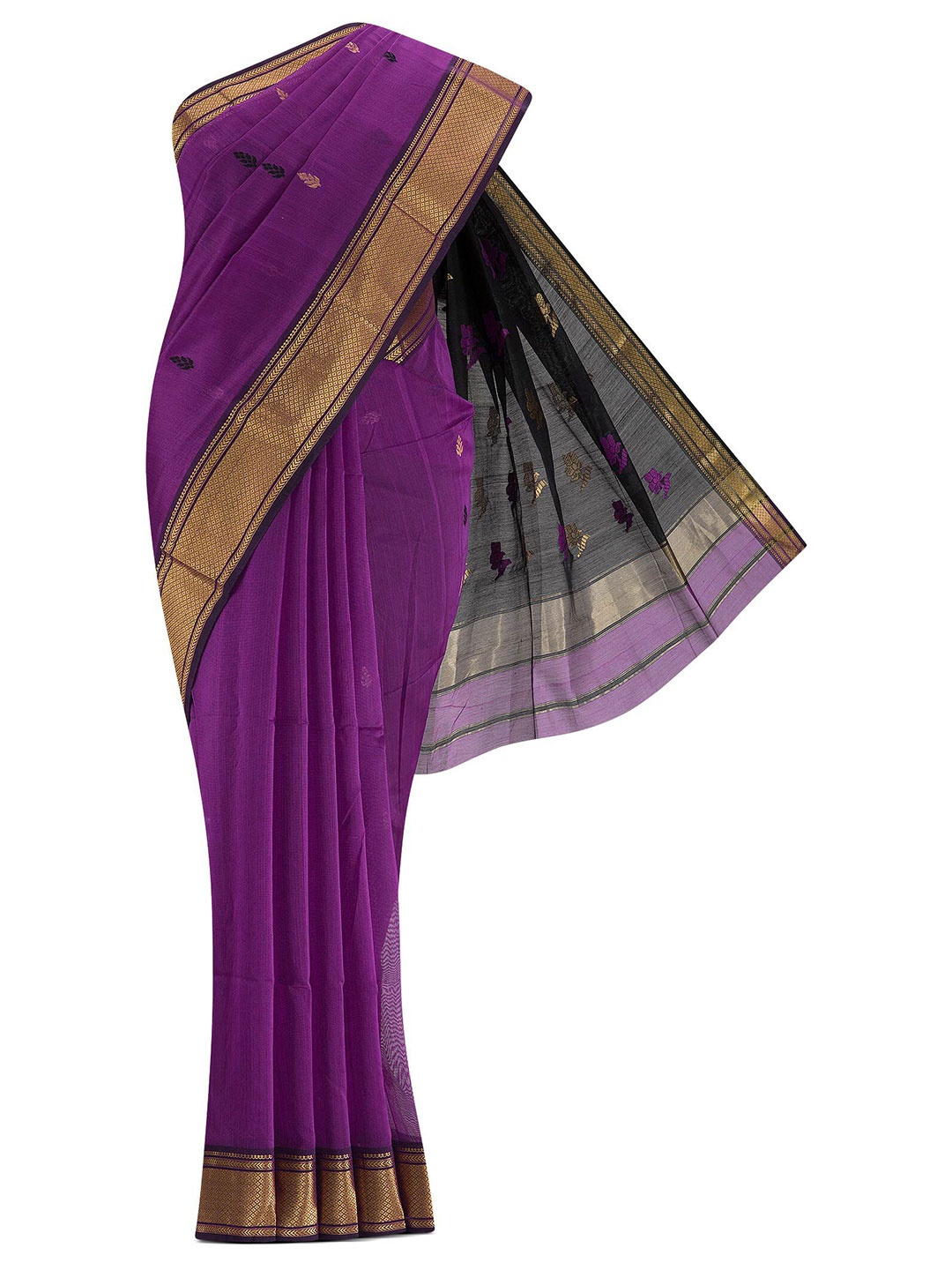 

Nalli Next Women Purple Striped Silk Cotton Maheshwari Saree