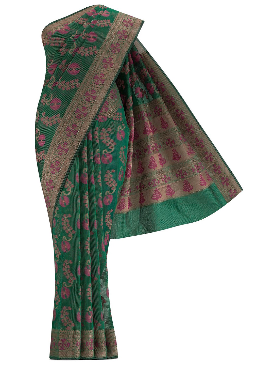 

Nalli Next Green & Magenta Floral Pure Cotton Saree
