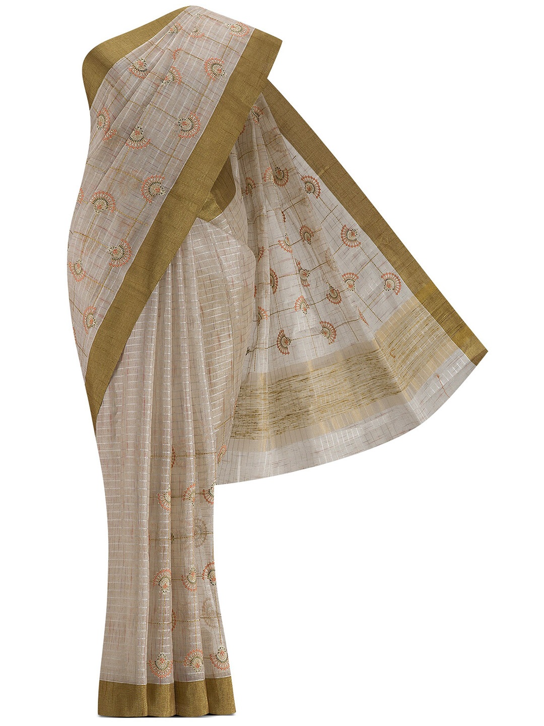 

Nalli Next Beige & Green Ethnic Motifs Pure Cotton Saree