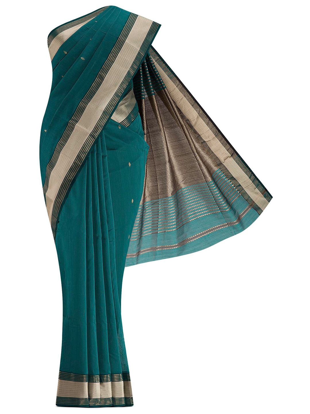 

Nalli Next Grey & Gold-Toned Ethnic Motifs Beads and Stones Tissue Saree, Green