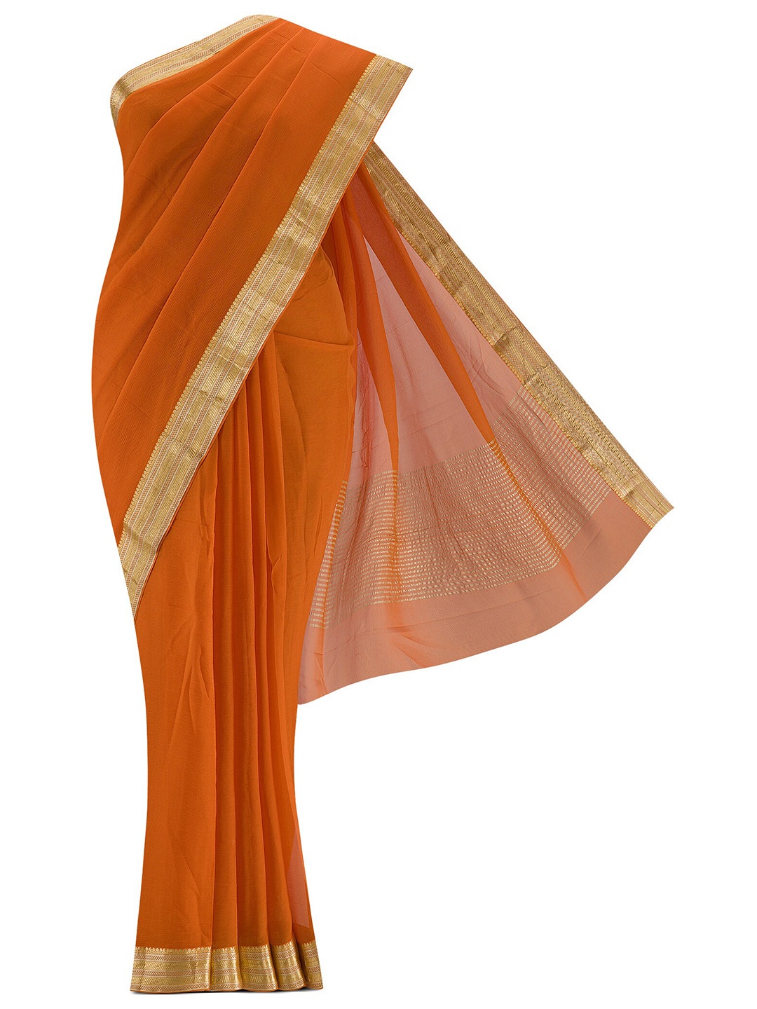 

Nalli Next Green & Gold-Toned Bandhani Zari Organza Saree, Rust
