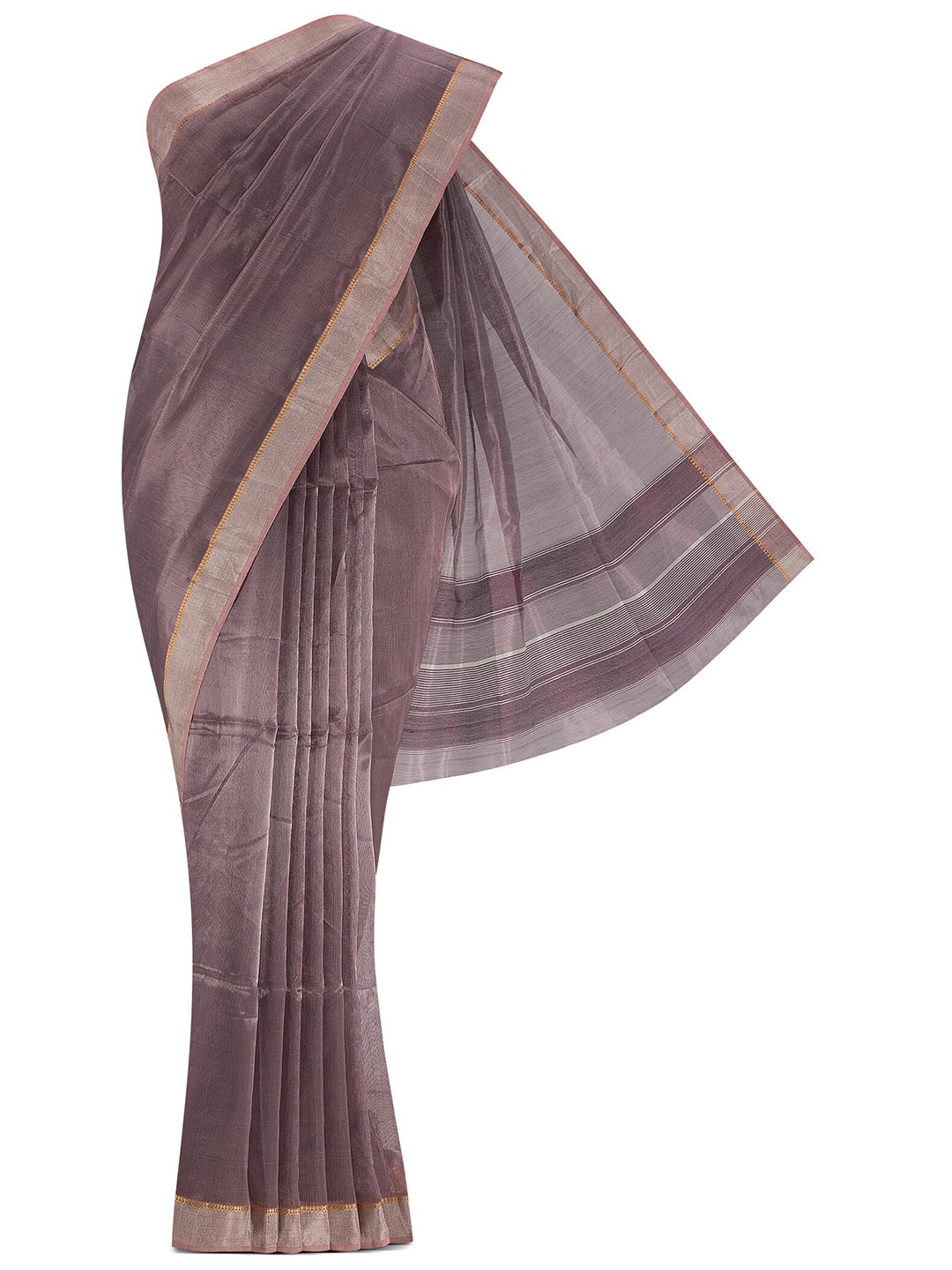 

Nalli Next Mauve & Gold-Toned Striped Zari Silk Cotton Saree