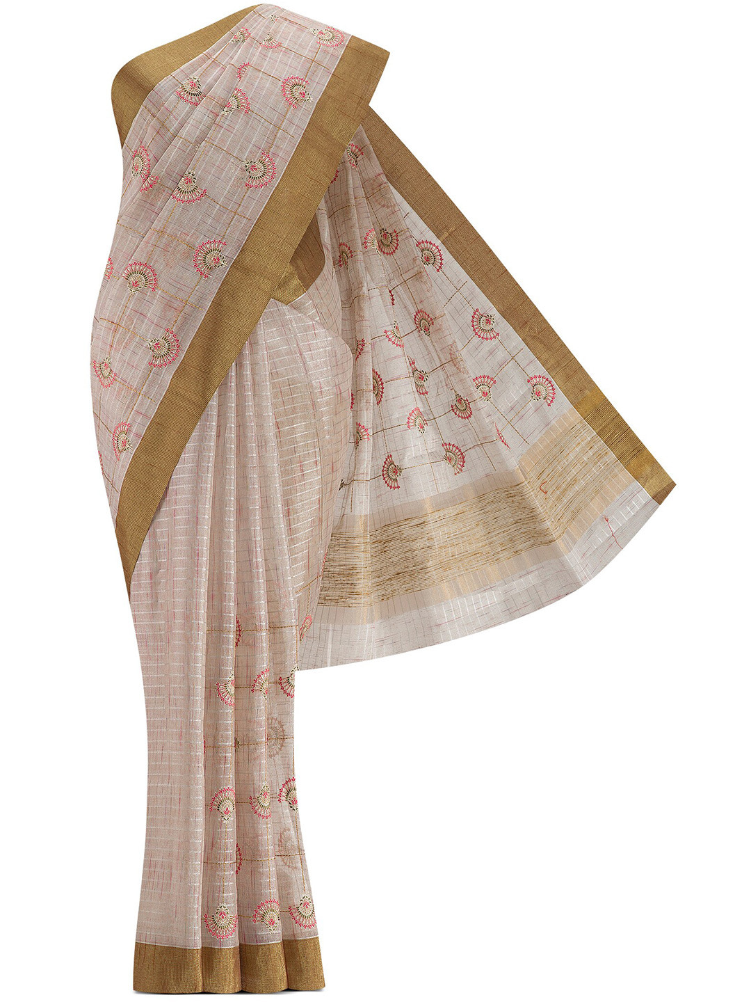 

Nalli Next Rose Gold & Brown Floral Embroidered Pure Cotton Saree