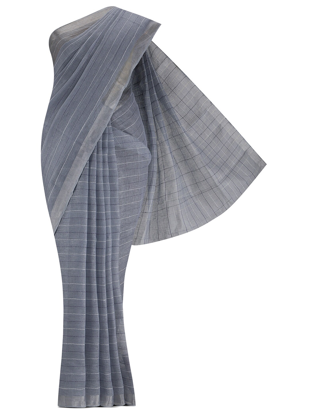 

Nalli Next Grey Striped Pure Cotton Saree