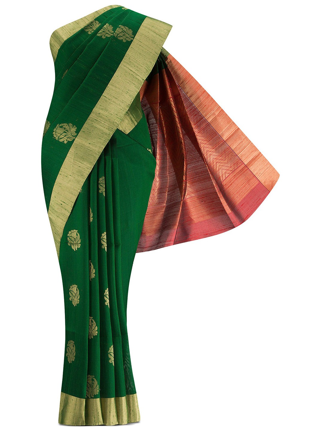 

Nalli Next Pink & Gold-Toned Solid Zari Mysore Chiffon Saree, Green
