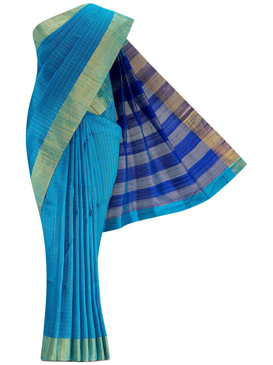 

Nalli Next Orange & Green Striped Pure Cotton Mangalagiri Saree, Blue