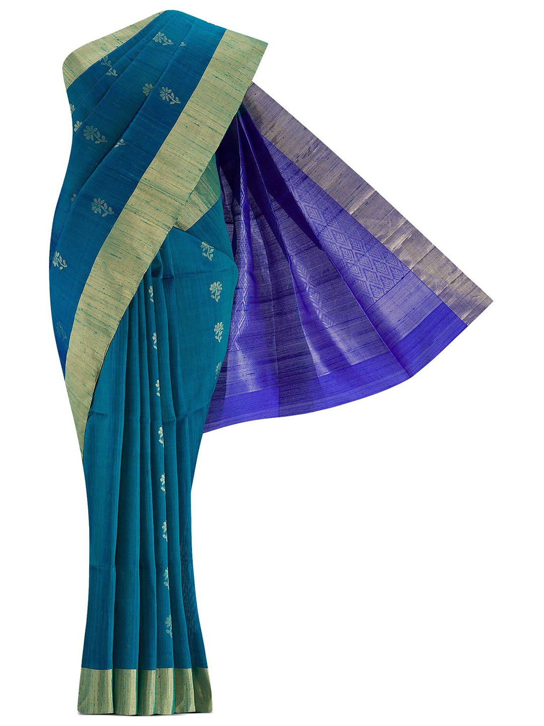 

Nalli Next Yellow & Gold-Toned Woven Design Zari Pure Cotton Saree, Blue