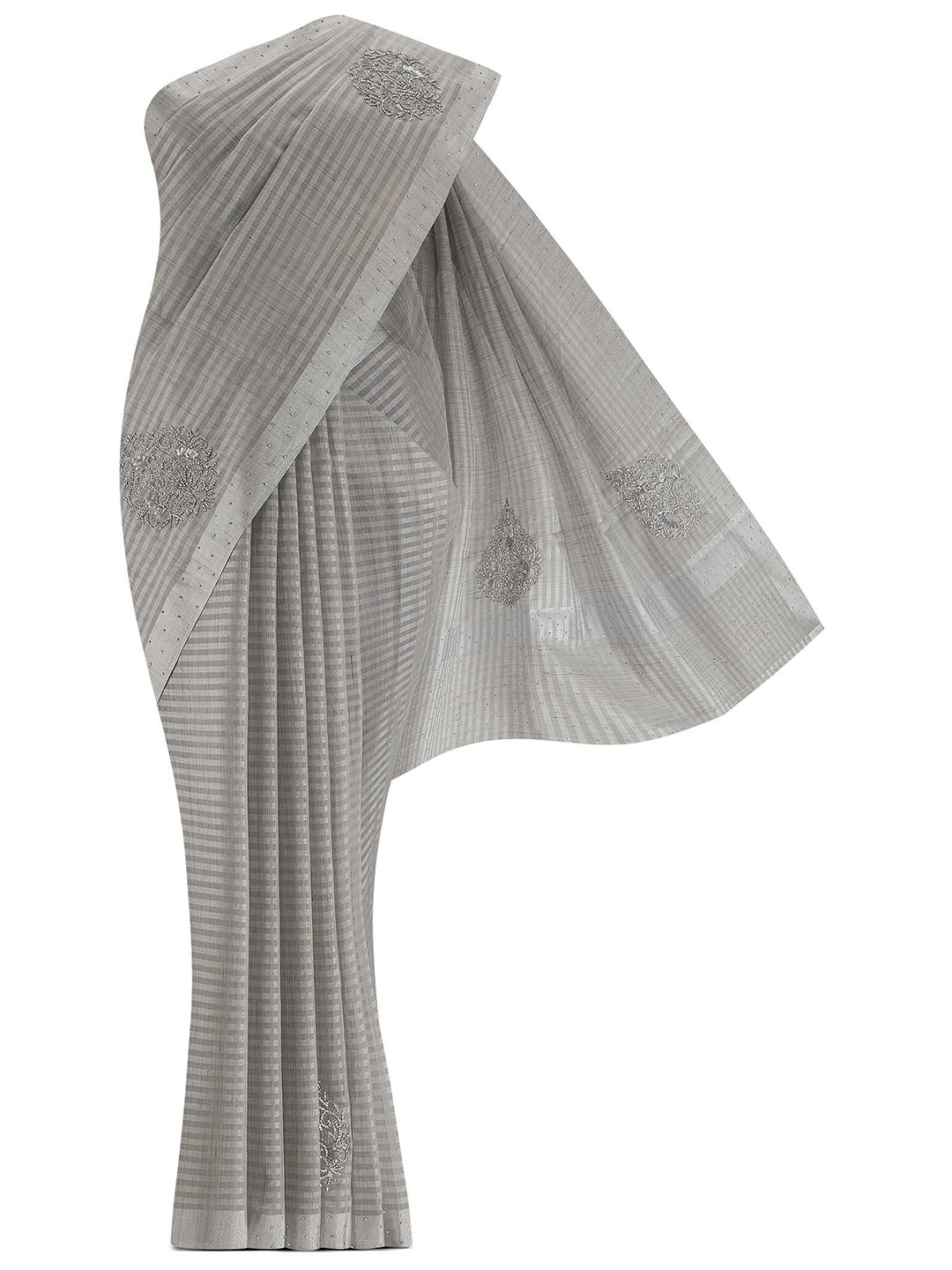 

Nalli Next Pink & Gold-Toned Solid Mysore Chiffon Zari Saree, Grey
