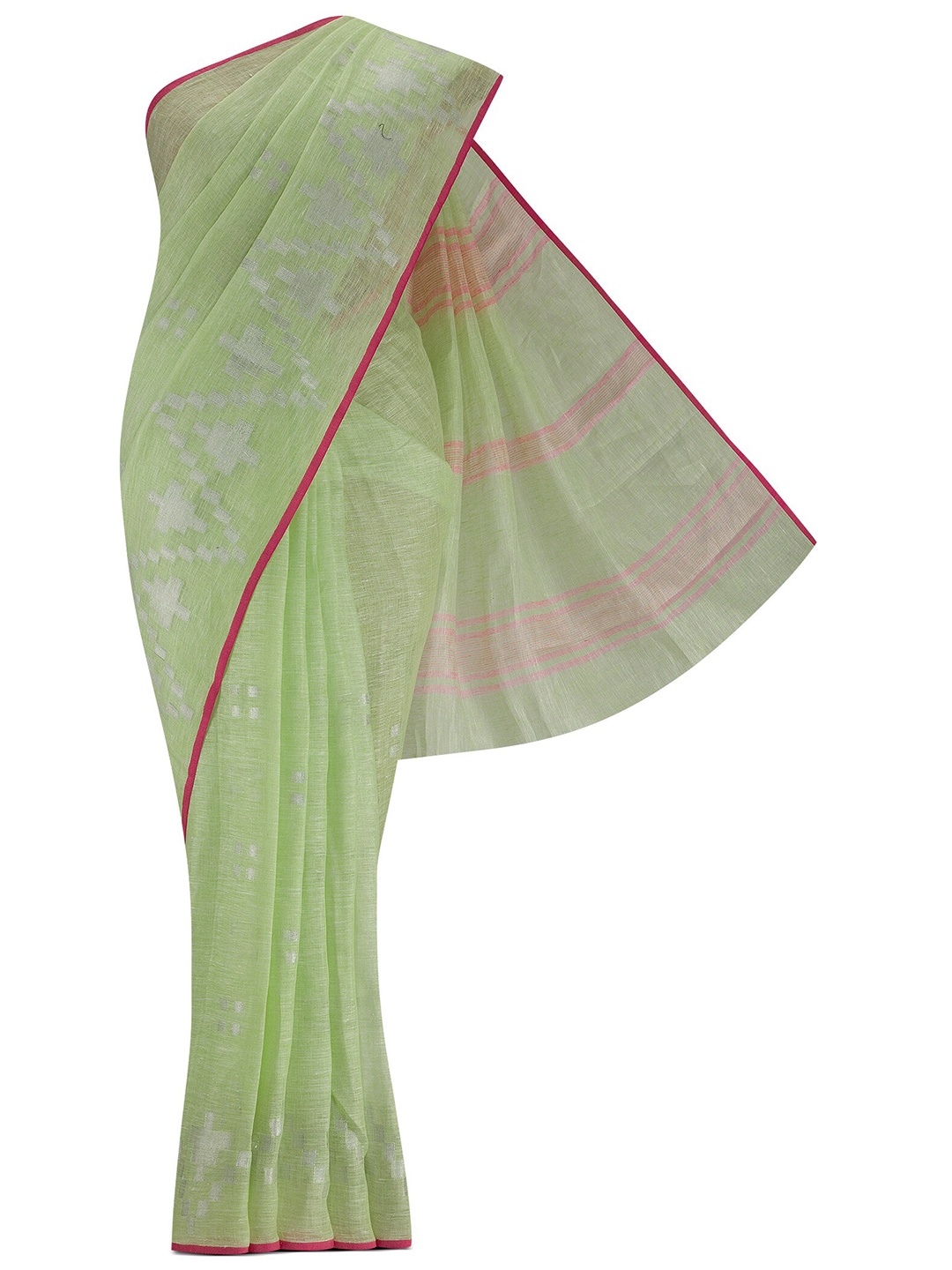 

Nalli Next Green & Silver-Toned Woven Design Zari Pure Cotton Saree