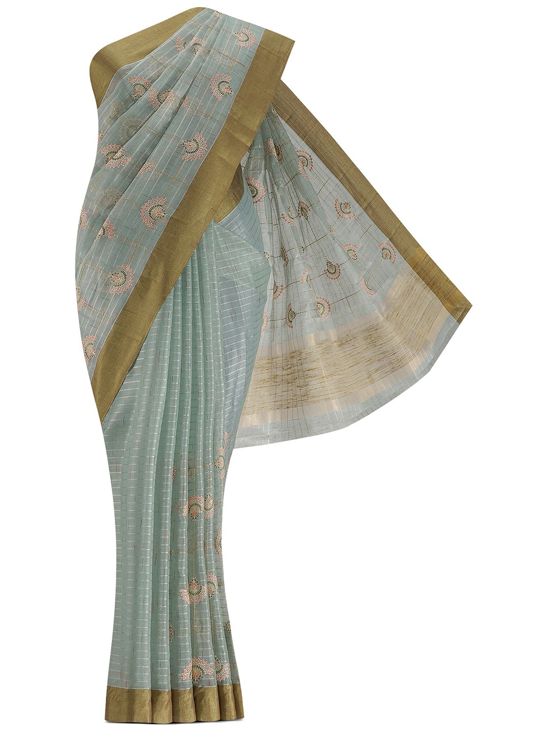 

Nalli Next Sea Green & Gold-Toned Ethnic Motifs Pure Cotton Saree