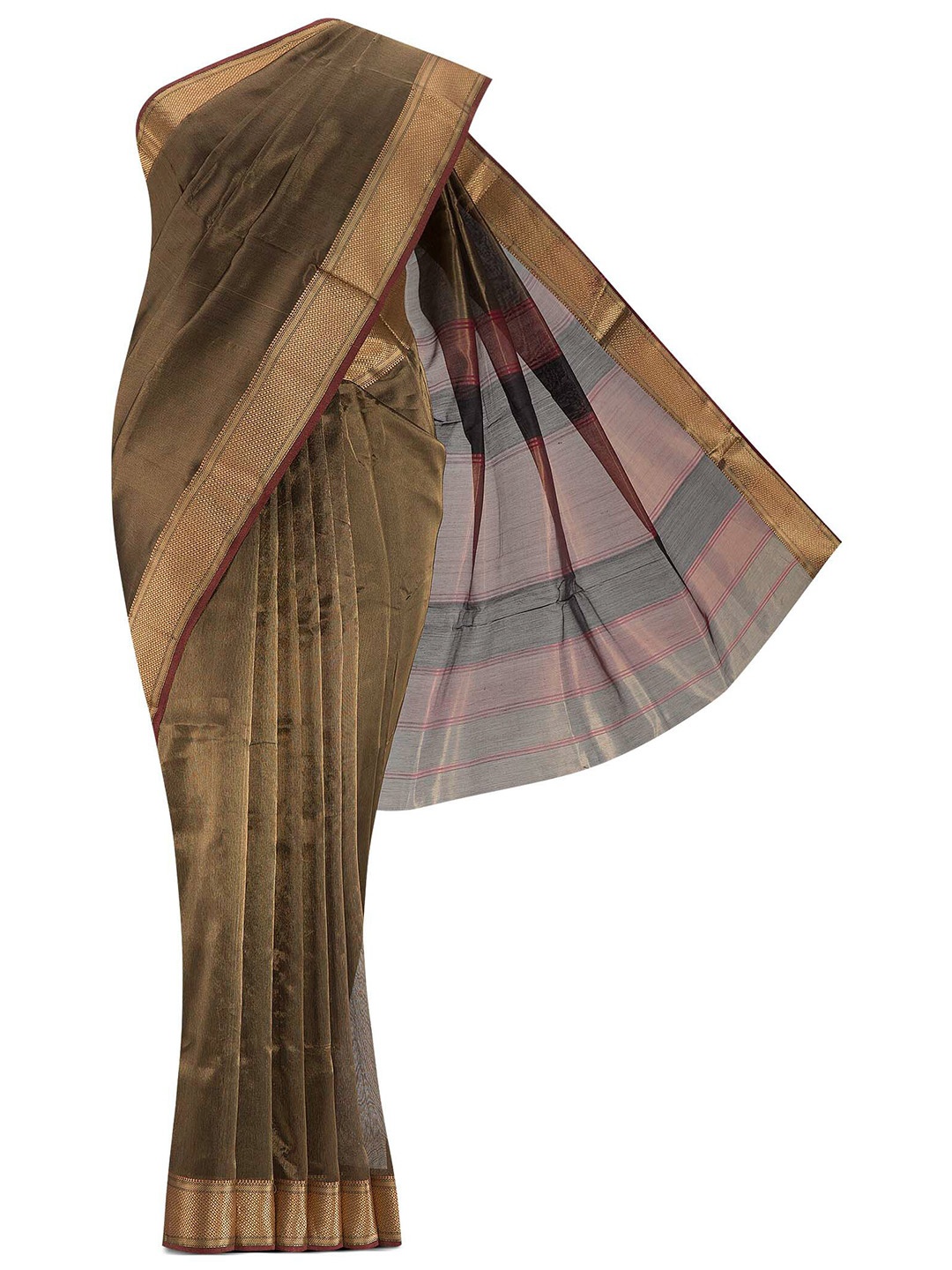 

Nalli Next Black & Gold-Toned Striped Silk Cotton Saree