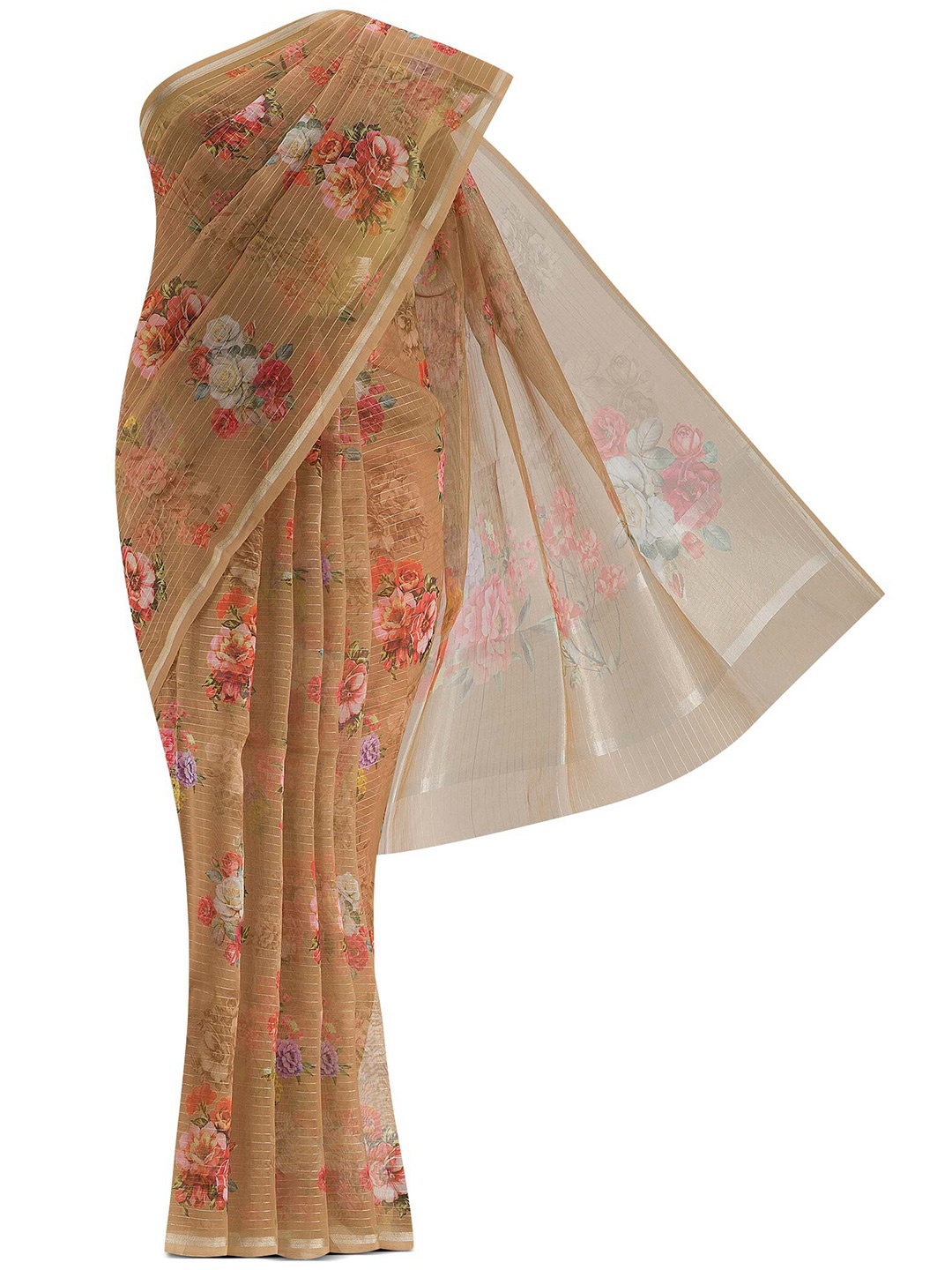 

Nalli Next Beige & Red Embellished Zari Pure Cotton Saree, Brown