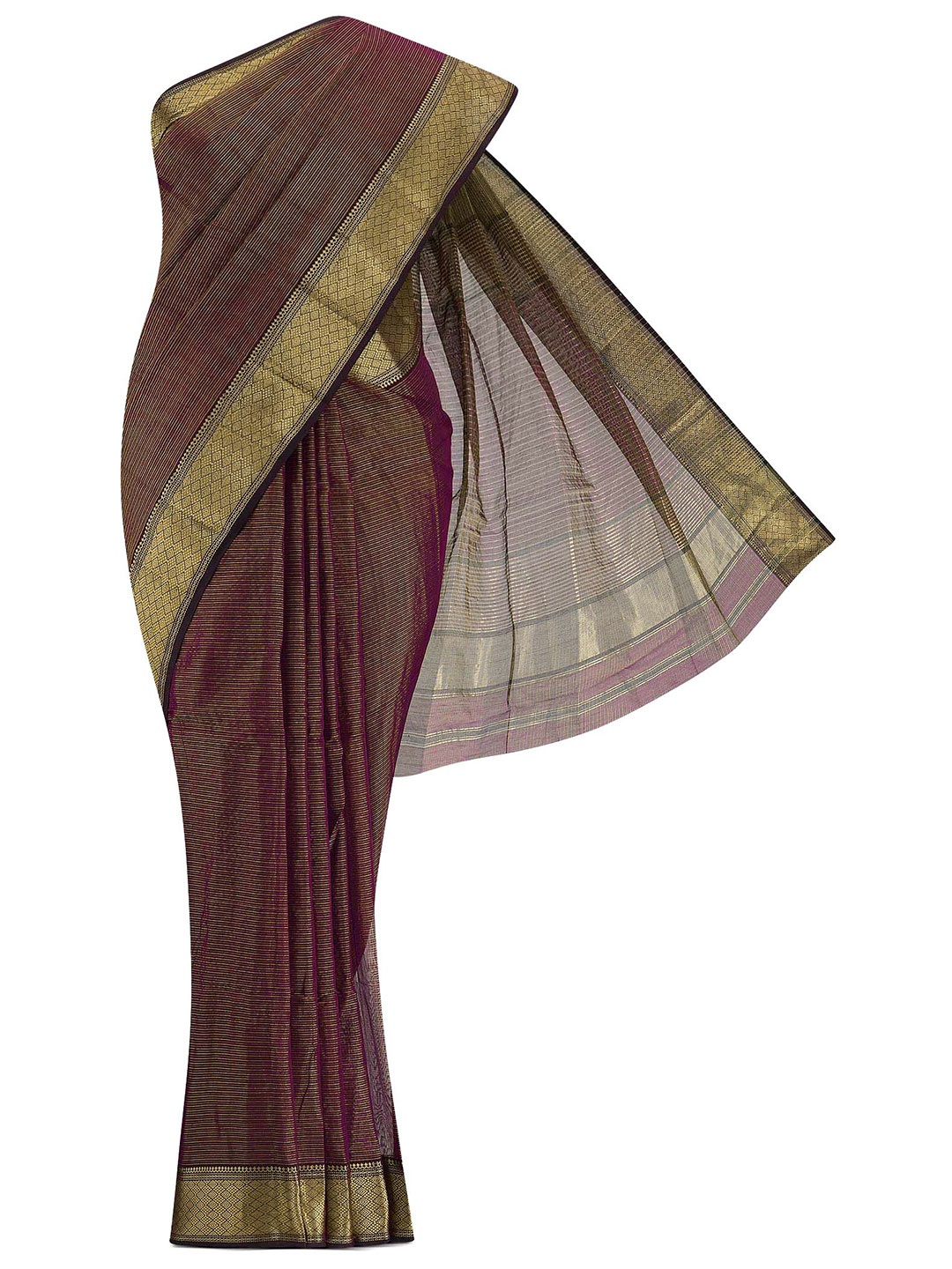 

Nalli Next Violet & Black Striped Zari Maheshwari Silk Cotton Saree