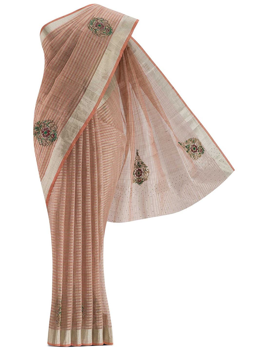 

Nalli Next Yellow Woven Design Linen Blend Saree, Peach