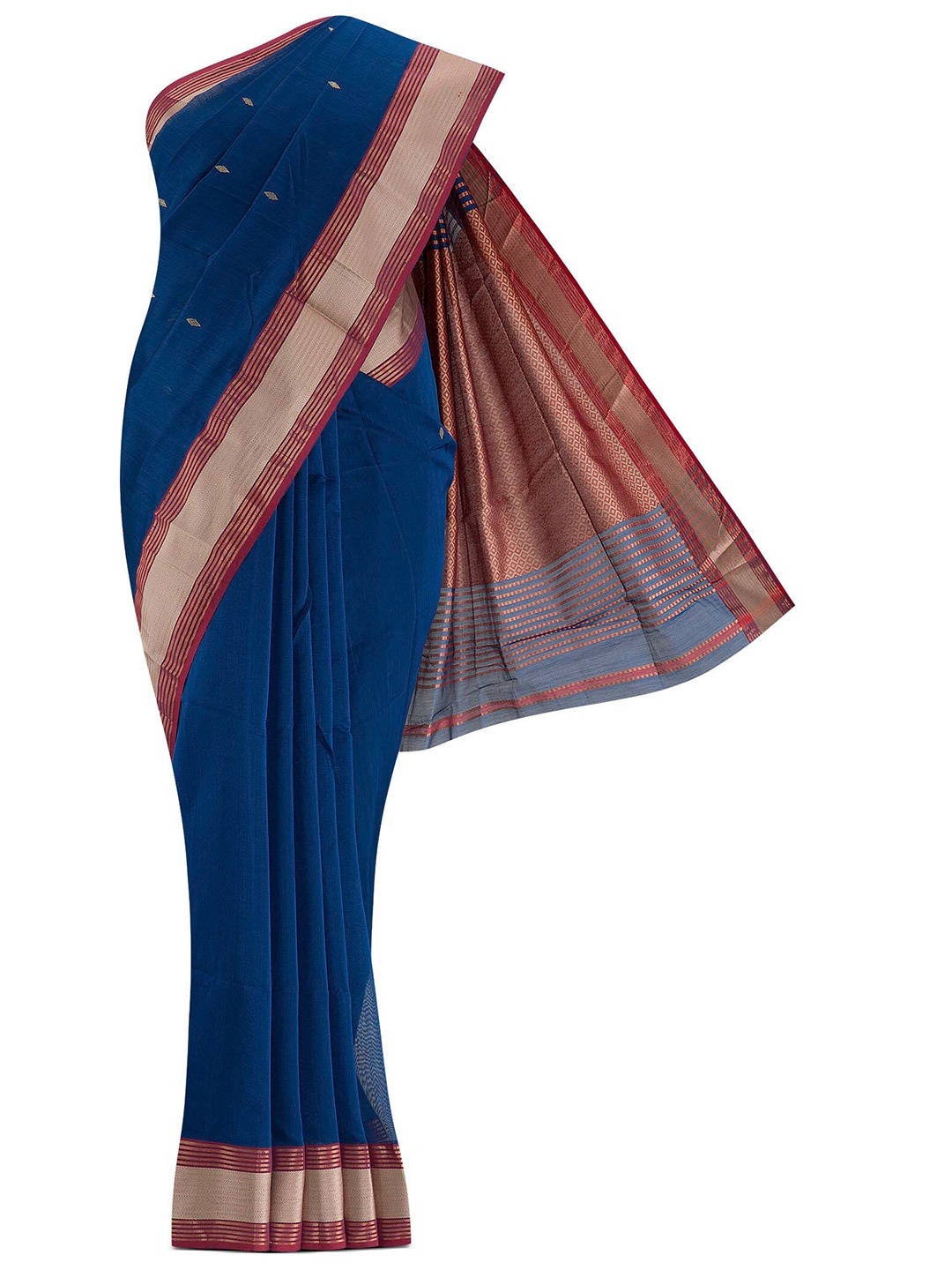 

Nalli Next Blue & Gold-Toned Woven Design Silk Cotton Maheshwari Saree