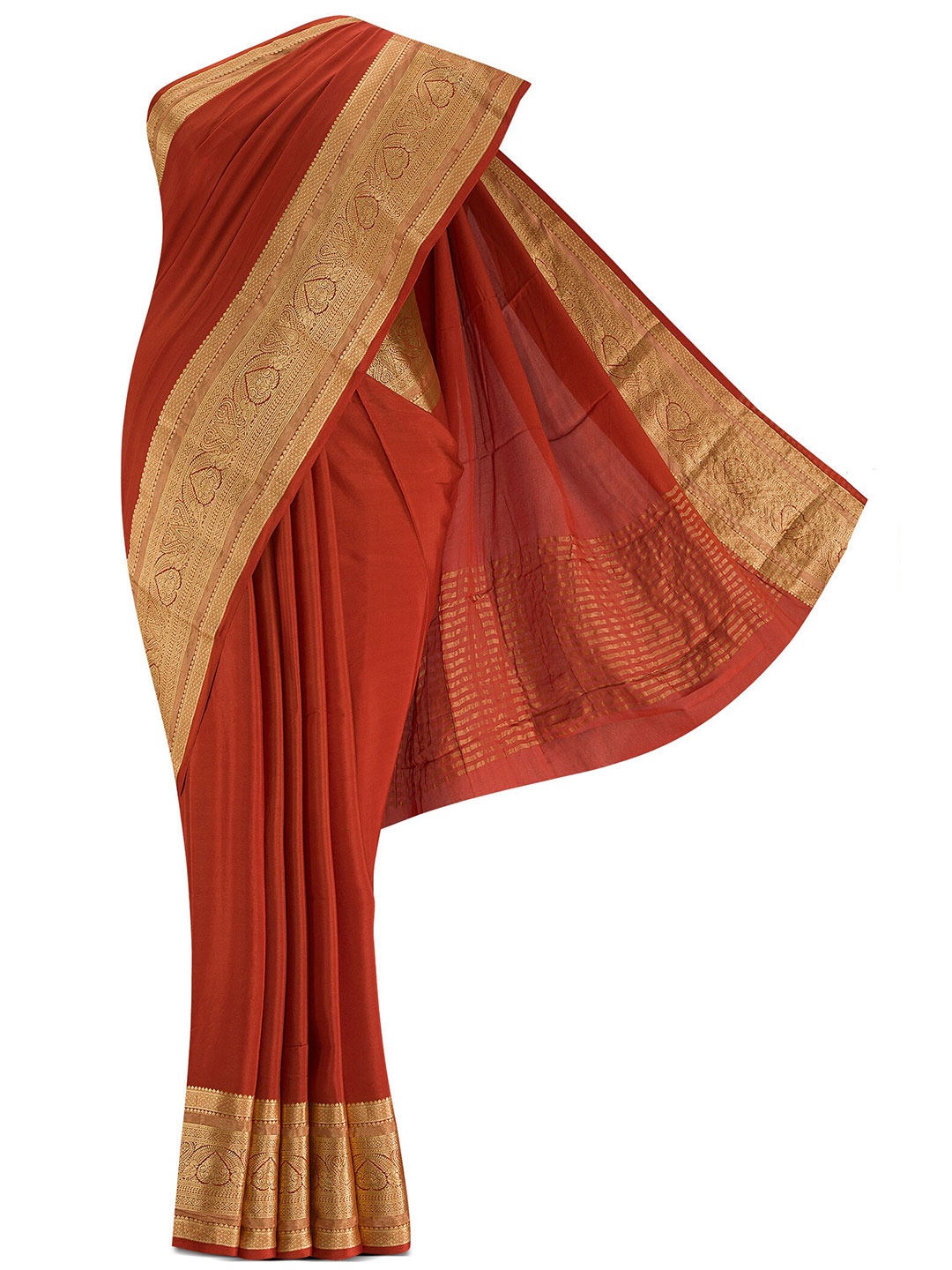 

Nalli Silk Sarees Coral & Gold-Toned Zari Poly Chiffon Saree, Red