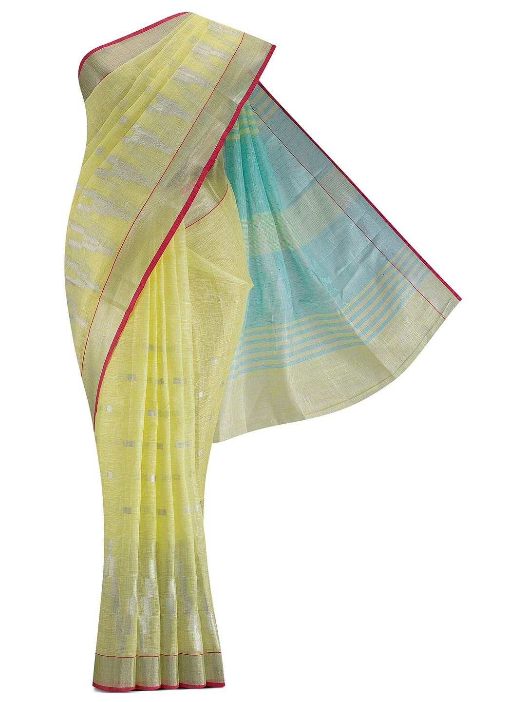 

Nalli Next Yellow & Turquoise Blue Woven Design Zari Pure Cotton Saree