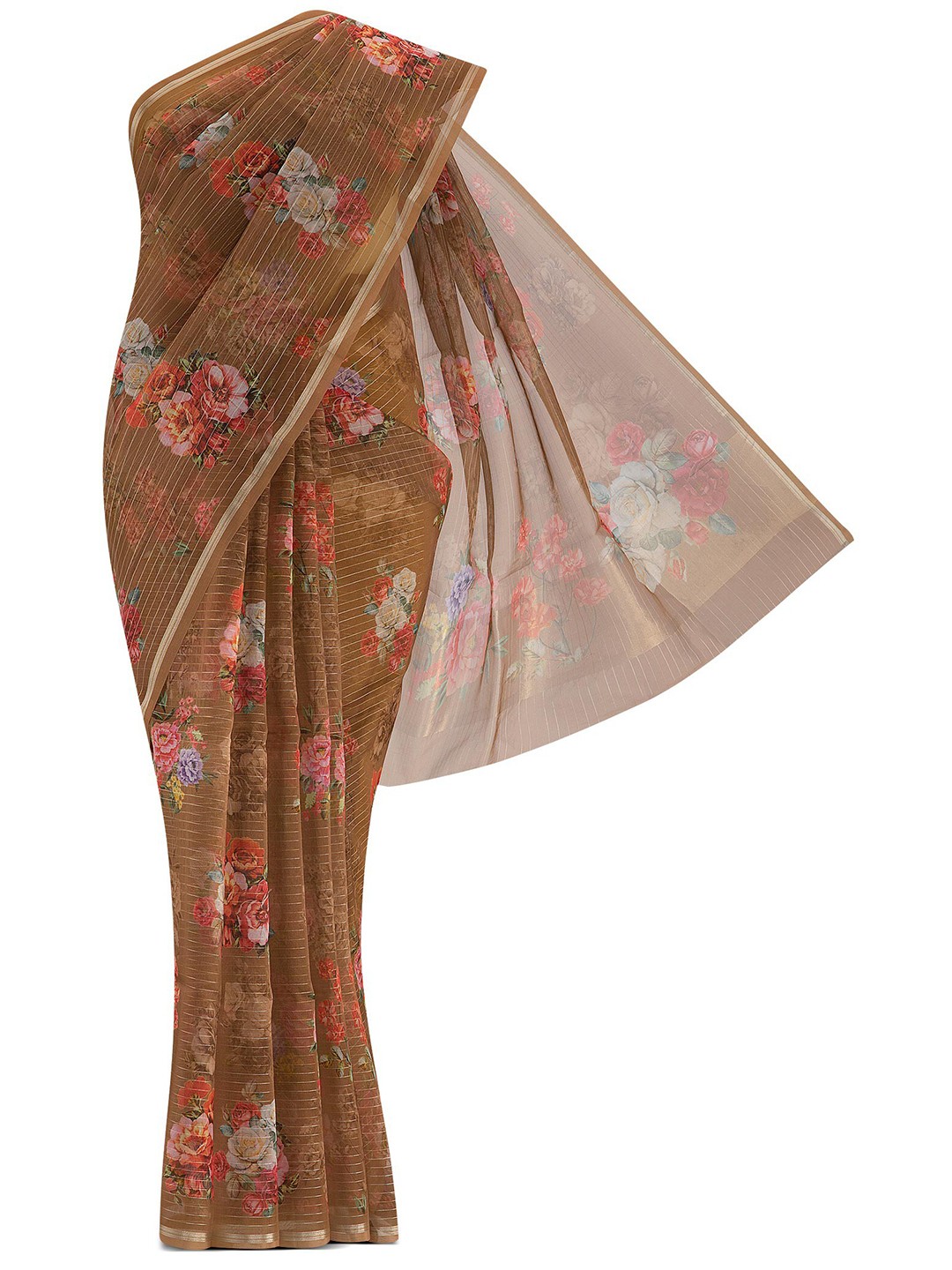 

Nalli Next Yellow & Gold-Toned Zari Pure Cotton Saree, Brown