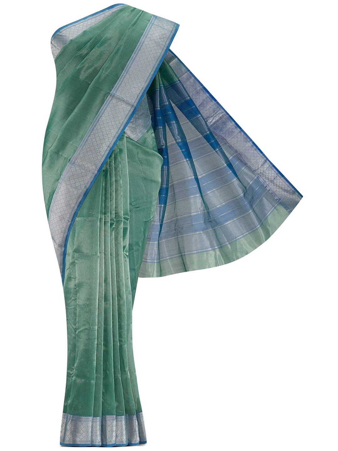 

Nalli Next Green & Gold-Toned Zari Silk Cotton Saree