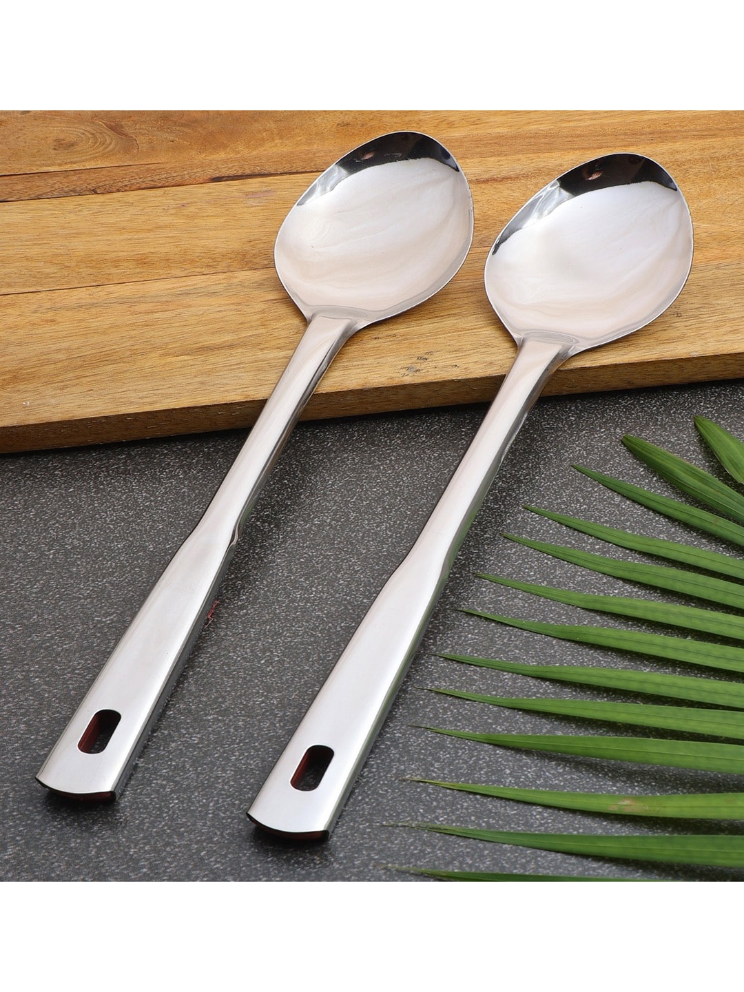 

ZEVORA Set of 2 Silver-Toned Stainless Steel Serving Spoons