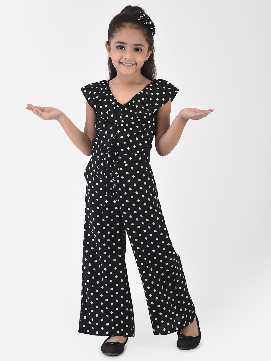 

Eavan Girls Black & White Printed Culotte Jumpsuit