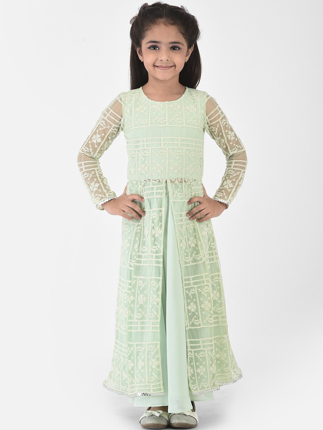 

Eavan Girls Sea Green Printed Top with Skirt
