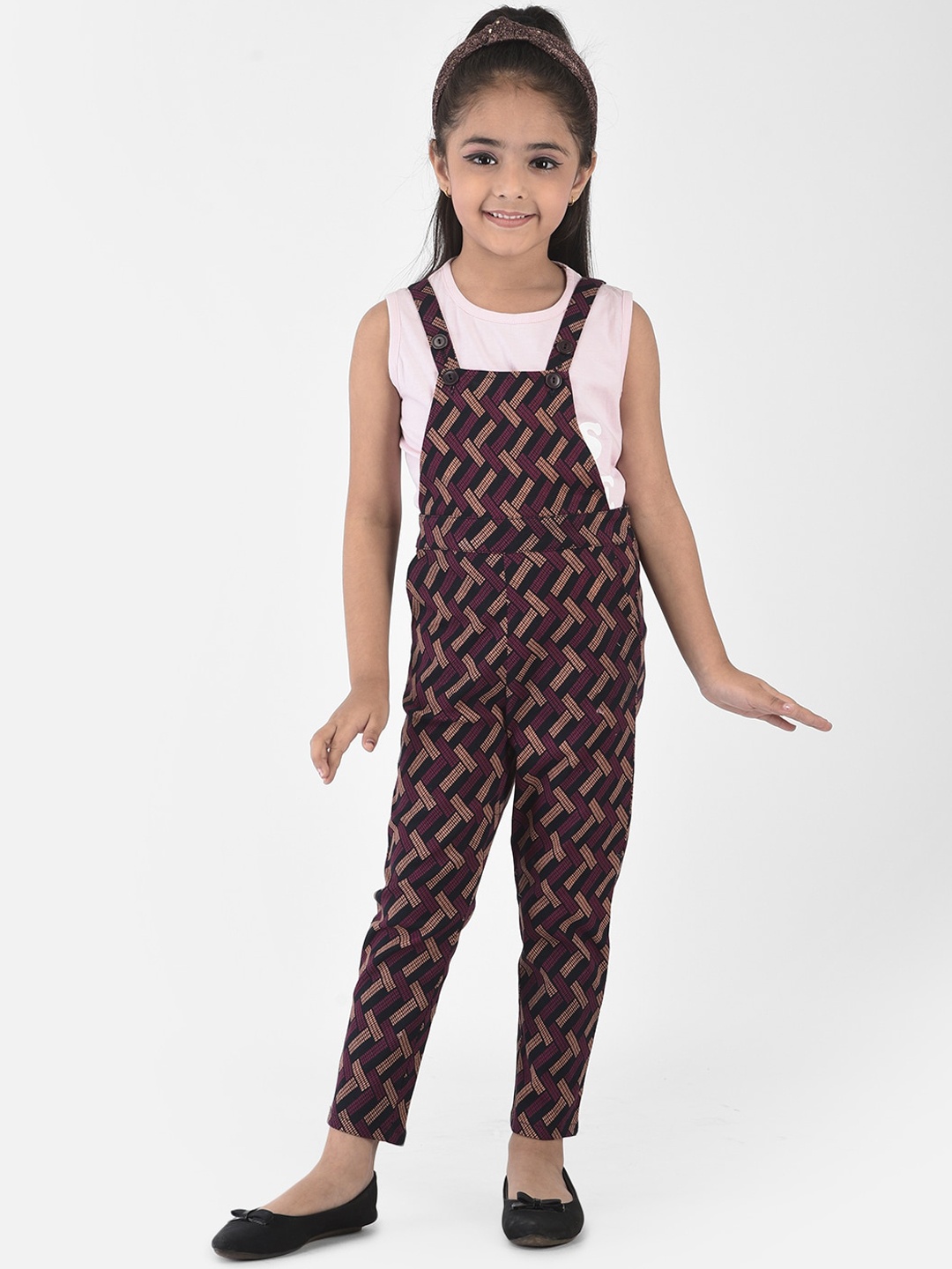 

Eavan Girls Multi-Coloured Printed Dungarees, Black