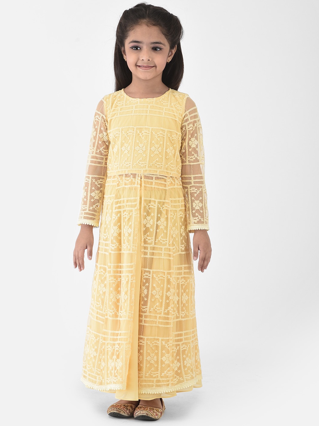 

Eavan Girls Yellow Embellished Jacket with Lehenga