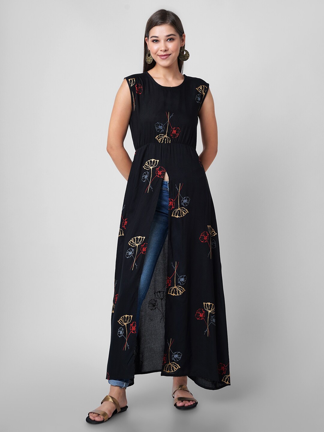 

DRESSAR Black & Navy Blue Floral Maxi Dress