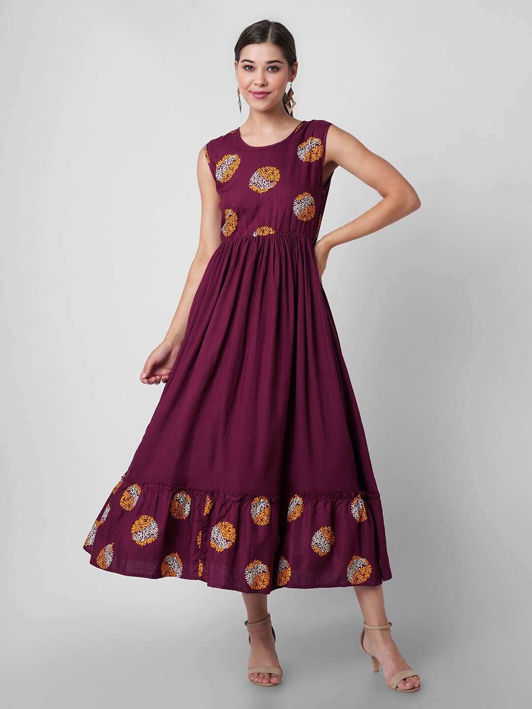 

DRESSAR Maroon Floral Maxi Dress