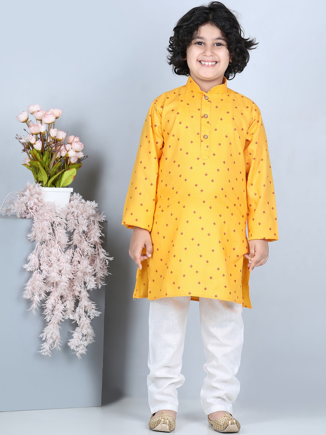 

Kidling Boys Mustard Yellow Floral Printed Kurta with Salwar