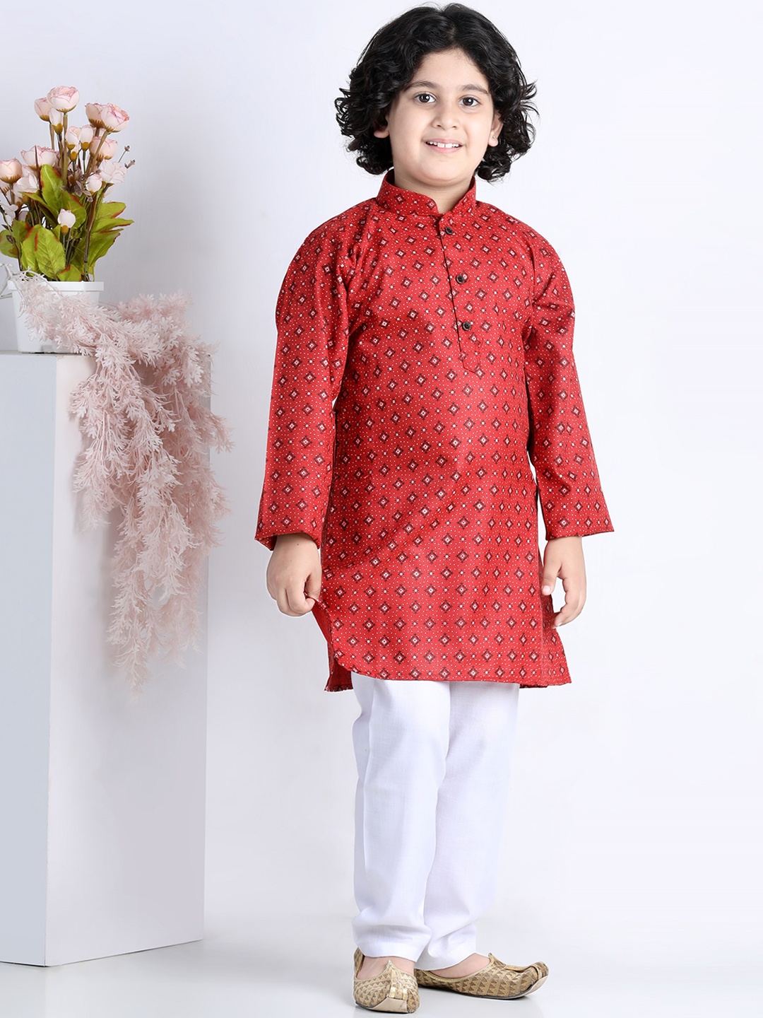 

Kidling Boys Ethnic Cotton Printed Kurta Pyjama Set, Maroon