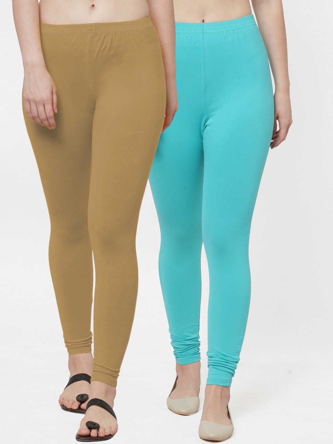 

Jinfo Women Pack Of 2 Solid Ankle Length Leggings, Beige